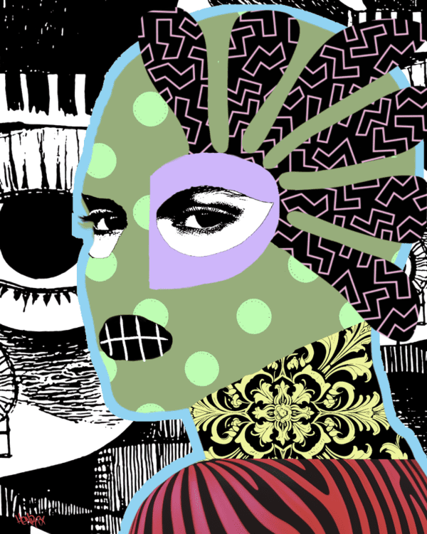 Close-up of Gangster's Paradise on canvas showing paint and pattern detail